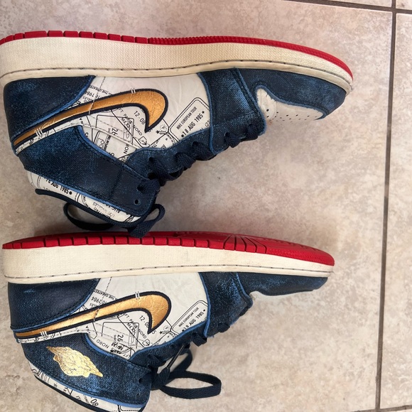 Nike Air Jordan 1 Mid SE Navy Red Take Flight Airplane Sneakers Big Kids 5.5Y - Picture 10 of 11